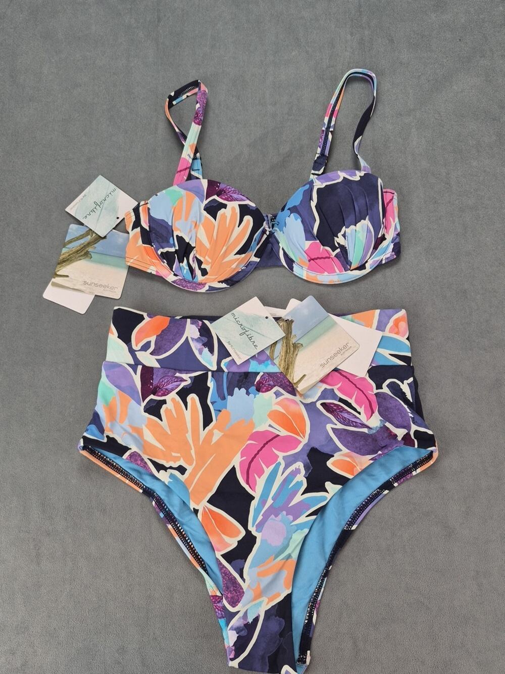 Sunseeker Tahiti Blue Floral 2 piece High Waist Underwired Top Bikini Swimsuit 4